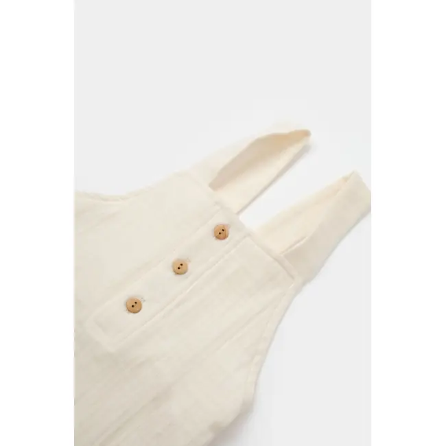 Salopeta de vara cu buzunare din muselina, BabyCosy, 100% bumbac organic, ecru (Marime: 3-6 Luni) JEMBC-CSYM7009-3