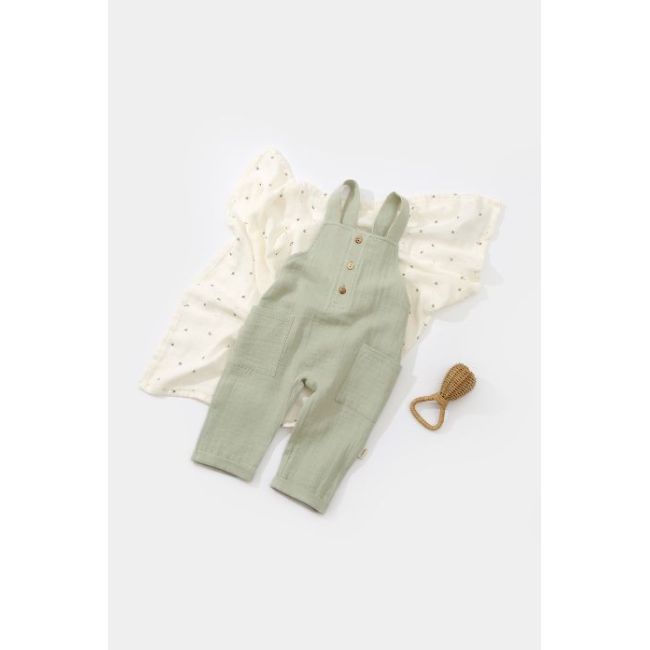 Salopeta de vara cu buzunare din muselina, BabyCosy, 100% bumbac organic, verde (Marime: 6-9 luni) JEMBC-CSYM7011-6