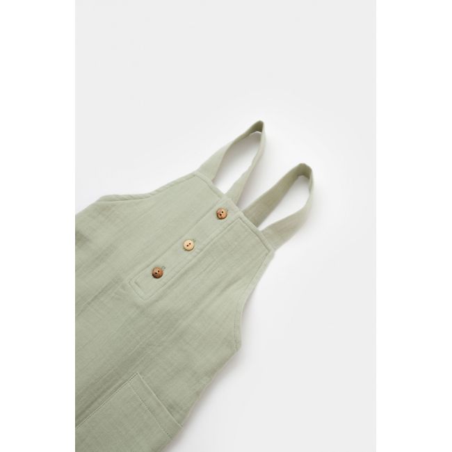 Salopeta de vara cu buzunare din muselina, BabyCosy, 100% bumbac organic, verde (Marime: 6-9 luni) JEMBC-CSYM7011-6