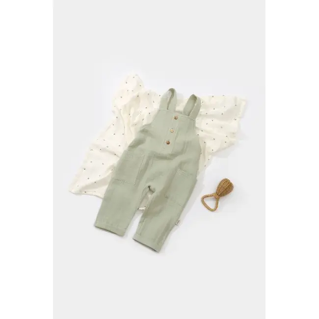 Salopeta de vara cu buzunare din muselina, BabyCosy, 100% bumbac organic, verde (Marime: 9-12 luni) JEMBC-CSYM7011-9