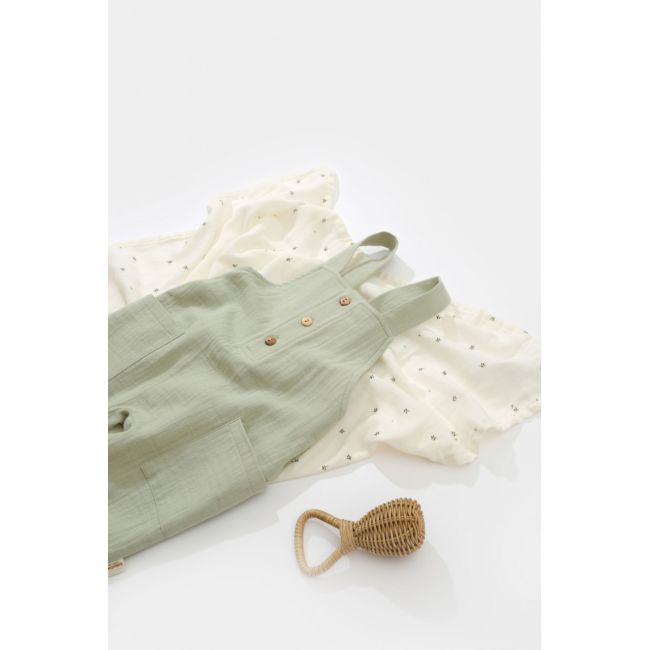 Salopeta de vara cu buzunare din muselina, BabyCosy, 100% bumbac organic, verde (Marime: 9-12 luni) JEMBC-CSYM7011-9