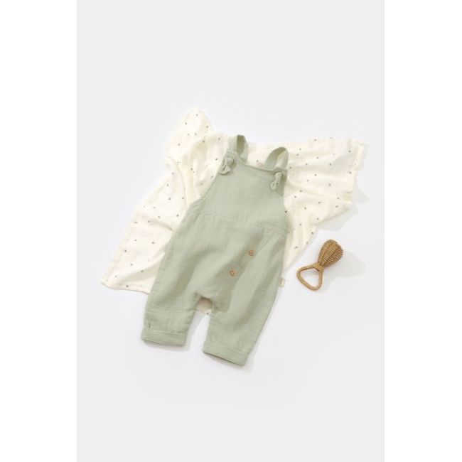 Salopeta de vara cu pantaloni lungi din muselina, BabyCosy, 100% bumbac organic, verde (Marime: 12-18 Luni) JEMBC-CSYM7008-12