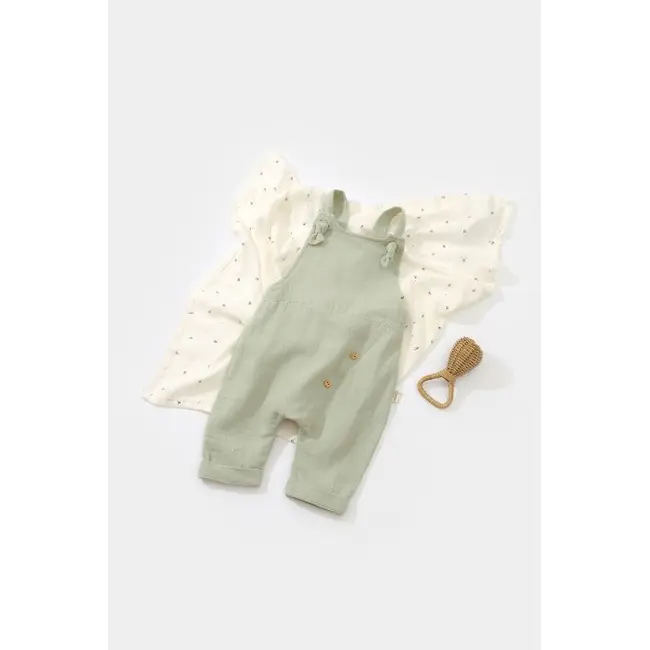 Salopeta de vara cu pantaloni lungi din muselina, BabyCosy, 100% bumbac organic, verde (Marime: 9-12 luni) JEMBC-CSYM7008-9