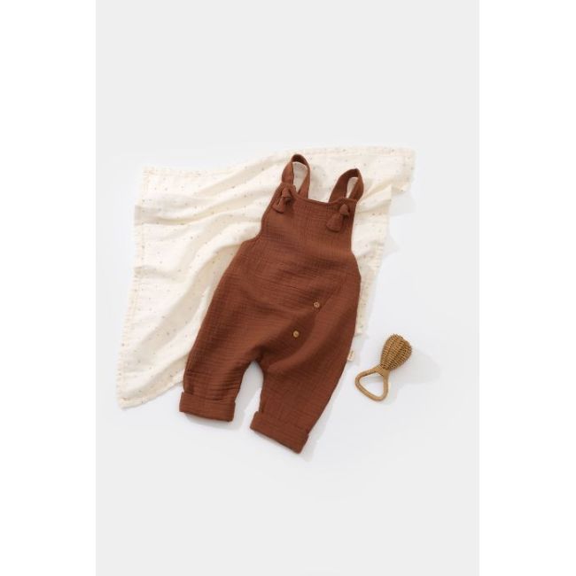 Salopeta de vara cu pantaloni lungi din muselina, BabyCosy, 100%bumbac, caramiziu (Marime: 12-18 Luni) JEMBC-CSYM7007-12