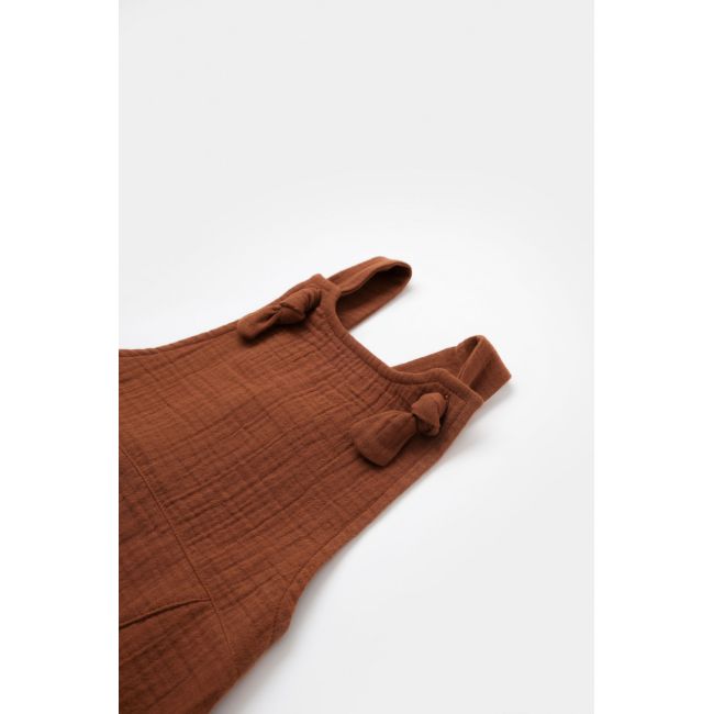 Salopeta de vara cu pantaloni lungi din muselina, BabyCosy, 100%bumbac, caramiziu (Marime: 6-9 luni) JEMBC-CSYM7007-6