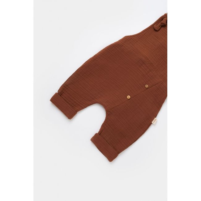 Salopeta de vara cu pantaloni lungi din muselina, BabyCosy, 100%bumbac, caramiziu (Marime: 9-12 luni) JEMBC-CSYM7007-9
