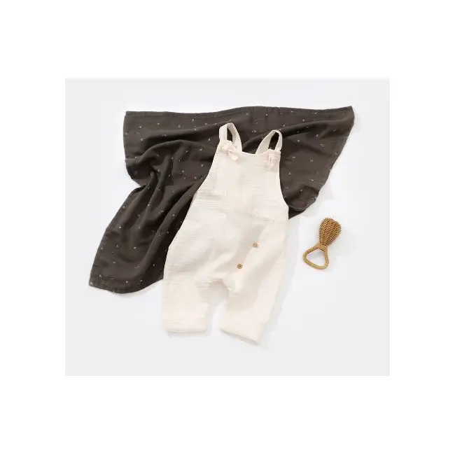 Salopeta de vara cu pantaloni lungi din muselina, BabyCosy, 100%bumbac, ecru (Marime: 12-18 Luni) JEMBC-CSYM7006-12