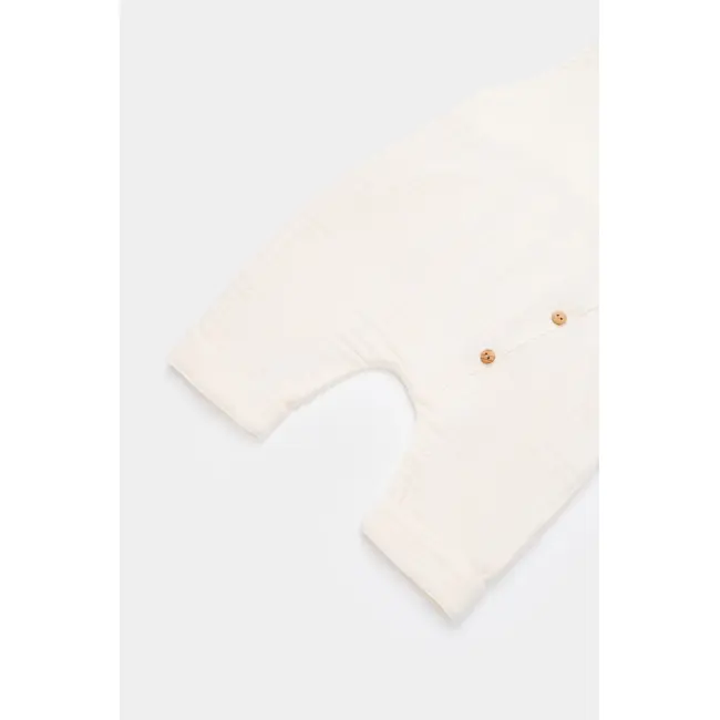 Salopeta de vara cu pantaloni lungi din muselina, BabyCosy, 100%bumbac, ecru (Marime: 12-18 Luni) JEMBC-CSYM7006-12