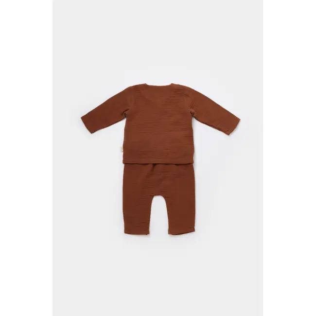 Set bluzita petrecuta si panataloni lungi din muselina, Baby Cosy, 100% bumbac organic, Caramiziu (Marime: 9-12 luni) JEMBC-CSYM7013-9