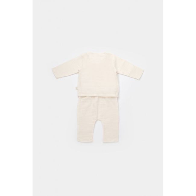 Set bluzita petrecuta si panataloni lungi din muselina, Baby Cosy, 100% bumbac organic, Ecru (Marime: 3-6 Luni) JEMBC-CSYM7012-3
