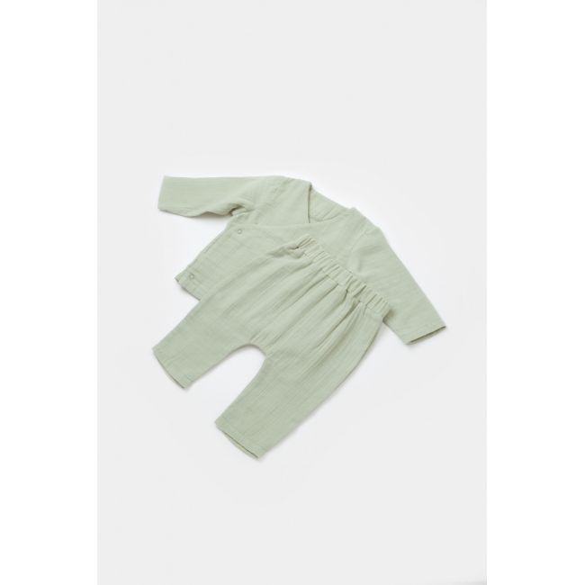 Set bluzita petrecuta si panataloni lungi din muselina, Baby Cosy, 100% bumbac organic, Verde (Marime: 18-24 Luni) JEMBC-CSYM7014-18