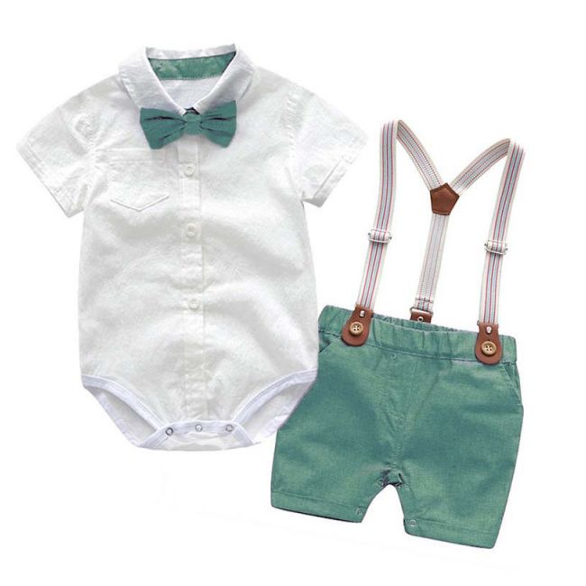 Costum elegant cu body alb tip camasuta si pantaloni vernil (marime disponibila: 6-9 luni (marimea 19 incaltaminte)) adyt3159-1-de3.6-9 luni (marimea 19 incaltaminte)