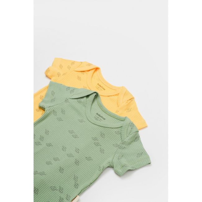 Set 2 body-uri Printed, BabyCosy, 50% modal+50% bumbac, Lamaie/Verde (Marime: 0-3 Luni) JEMBC-CSYM11216-0