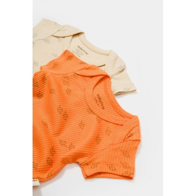 Set 2 body-uri Printed, BabyCosy, 50% modal+50% bumbac, Stone/Apricot (Marime: 0-3 Luni) JEMBC-CSYM11217-0