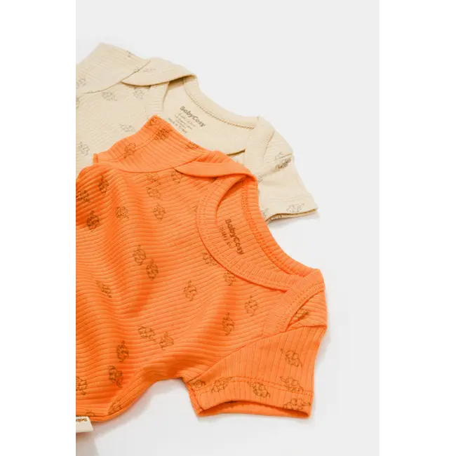 Set 2 body-uri Printed, BabyCosy, 50% modal+50% bumbac, Stone/Apricot (Marime: 6-9 luni) JEMBC-CSYM11217-6