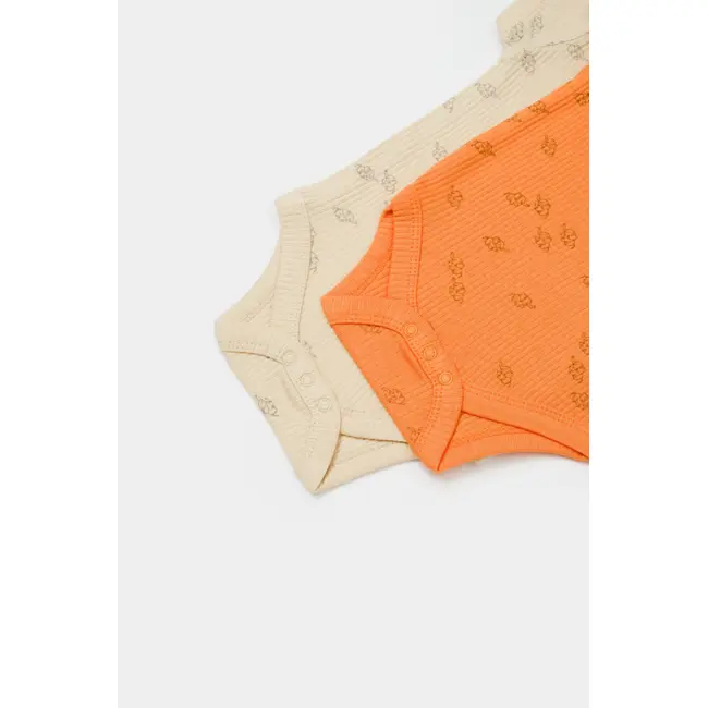 Set 2 body-uri Printed, BabyCosy, 50% modal+50% bumbac, Stone/Apricot (Marime: 6-9 luni) JEMBC-CSYM11217-6