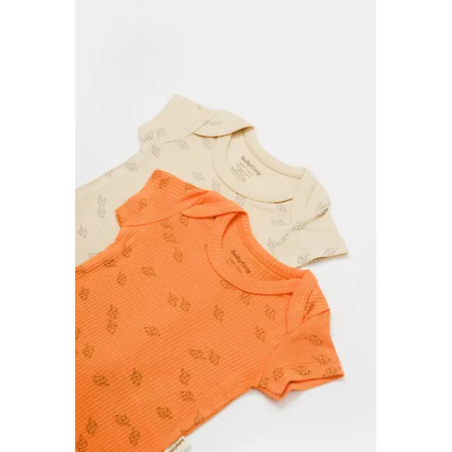 Set 2 body-uri Printed, BabyCosy, 50% modal+50% bumbac, Stone/Apricot (Marime: 6-9 luni) JEMBC-CSYM11217-6