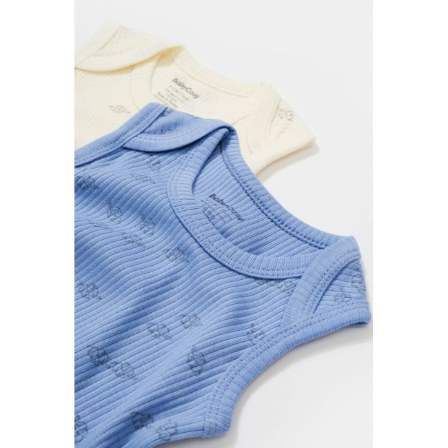 Set 2 body-uri fara maneci Printed, BabyCosy, 50% modal+50% bumbac, Ecru/Lavanda (Marime: 9-12 luni) JEMBC-CSYM11115-9