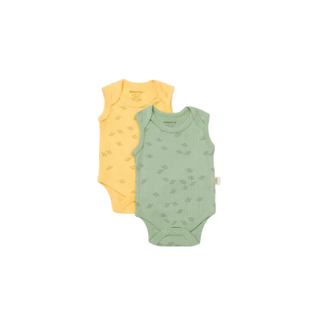 Set 2 body-uri fara maneci Printed, BabyCosy, 50% modal+50% bumbac, Lamaie/Verde (Marime: 0-3 Luni) JEMBC-CSYM11116-0