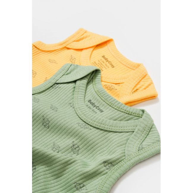Set 2 body-uri fara maneci Printed, BabyCosy, 50% modal+50% bumbac, Lamaie/Verde (Marime: 3-6 Luni) JEMBC-CSYM11116-3