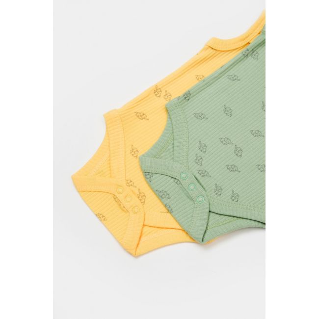 Set 2 body-uri fara maneci Printed, BabyCosy, 50% modal+50% bumbac, Lamaie/Verde (Marime: 6-9 luni) JEMBC-CSYM11116-6