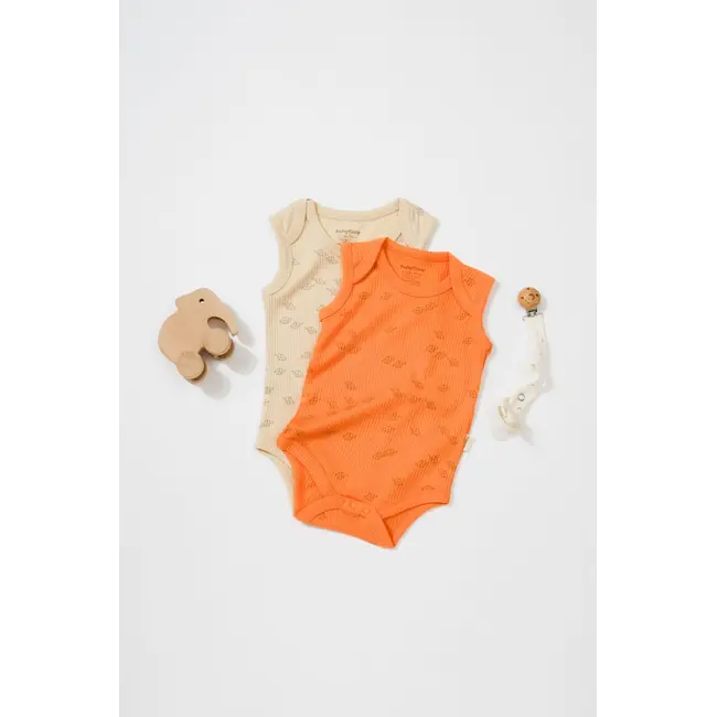 Set 2 body-uri fara maneci Printed, BabyCosy, 50% modal+50% bumbac, Stone/Apricot (Marime: 18-24 Luni) JEMBC-CSYM11117-18