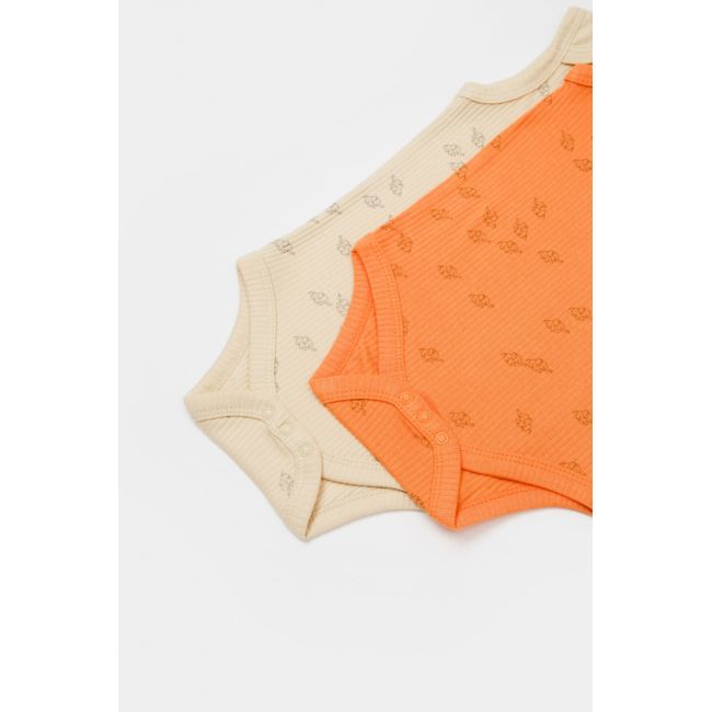Set 2 body-uri fara maneci Printed, BabyCosy, 50% modal+50% bumbac, Stone/Apricot (Marime: 3-6 Luni) JEMBC-CSYM11117-3