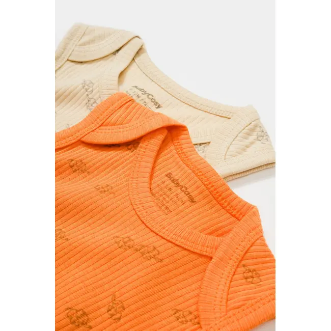 Set 2 body-uri fara maneci Printed, BabyCosy, 50% modal+50% bumbac, Stone/Apricot (Marime: 9-12 luni) JEMBC-CSYM11117-9