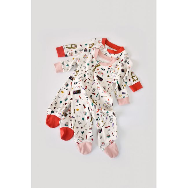 Set 2 salopetele cu maneca lunga si panataloni cu botosei si fermoar - 100%bumbac organic - Portocaliu si Pudra, Baby Cosy (Marime: 6-9 luni) JEMBC-CSY5813-6