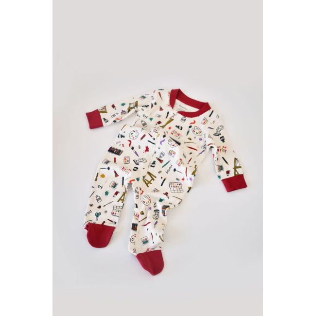 Set 2 salopetele cu maneca lunga si panataloni cu botosei si fermoar - 100%bumbac organic - Rosu si verde, Baby Cosy (Marime: 9-12 luni) JEMBC-CSY5812-9