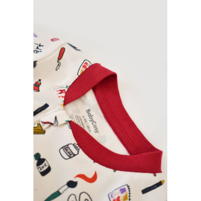 Set 2 salopetele cu maneca lunga si panataloni cu botosei si fermoar - 100%bumbac organic - Rosu si verde, Baby Cosy (Marime: 9-12 luni) JEMBC-CSY5812-9