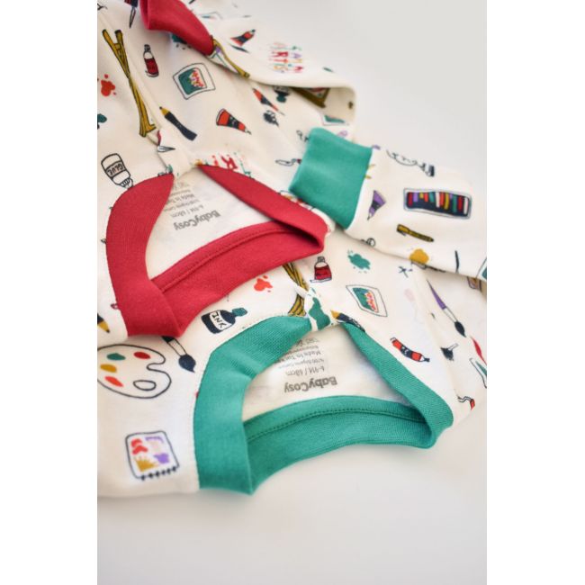 Set 2 salopetele cu maneca lunga si panataloni cu botosei si fermoar - 100%bumbac organic - Rosu si verde, Baby Cosy (Marime: 9-12 luni) JEMBC-CSY5812-9