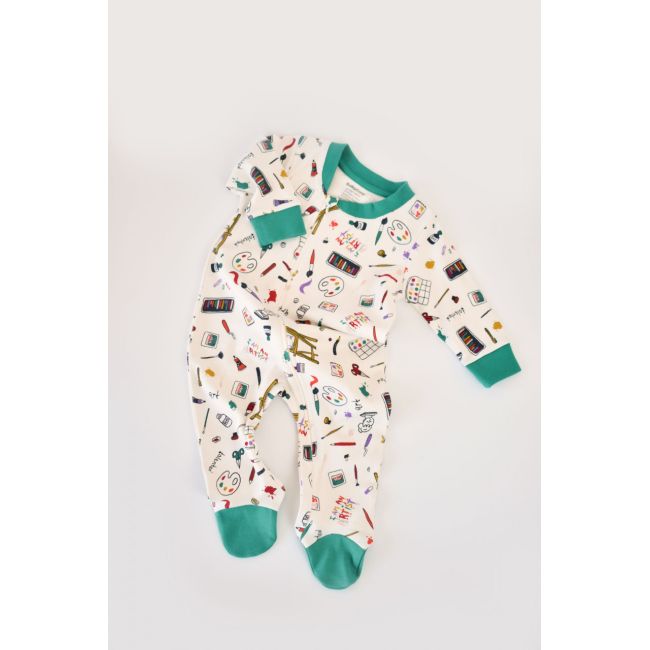 Set 2 salopetele cu maneca lunga si panataloni cu botosei si fermoar - 100%bumbac organic - Rosu si verde, Baby Cosy (Marime: 9-12 luni) JEMBC-CSY5812-9