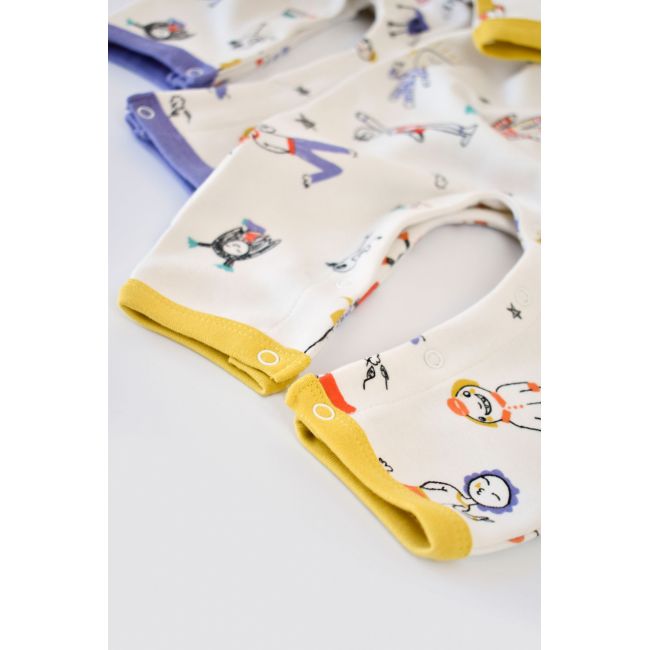 Set 2 salopetele cu maneca lunga si panataloni lungi - 100%bumbac organic - Galben si Mov, Baby Cosy (Marime: 18-24 Luni) JEMBC-CSY5815-18