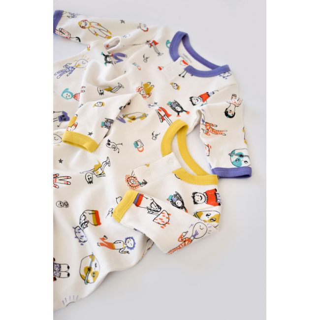Set 2 salopetele cu maneca lunga si panataloni lungi - 100%bumbac organic - Galben si Mov, Baby Cosy (Marime: 3-6 Luni) JEMBC-CSY5815-3