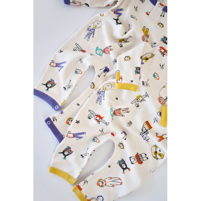 Set 2 salopetele cu maneca lunga si panataloni lungi - 100%bumbac organic - Galben si Mov, Baby Cosy (Marime: 3-6 Luni) JEMBC-CSY5815-3