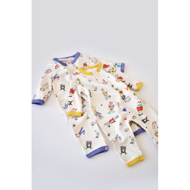 Set 2 salopetele cu maneca lunga si panataloni lungi - 100%bumbac organic - Galben si Mov, Baby Cosy (Marime: 6-9 luni) JEMBC-CSY5815-6