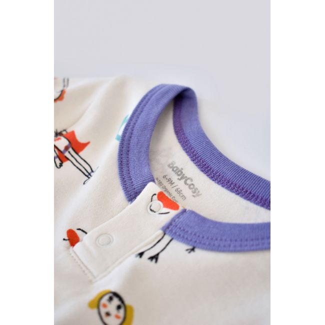 Set 2 salopetele cu maneca lunga si panataloni lungi - 100%bumbac organic - Galben si Mov, Baby Cosy (Marime: 6-9 luni) JEMBC-CSY5815-6