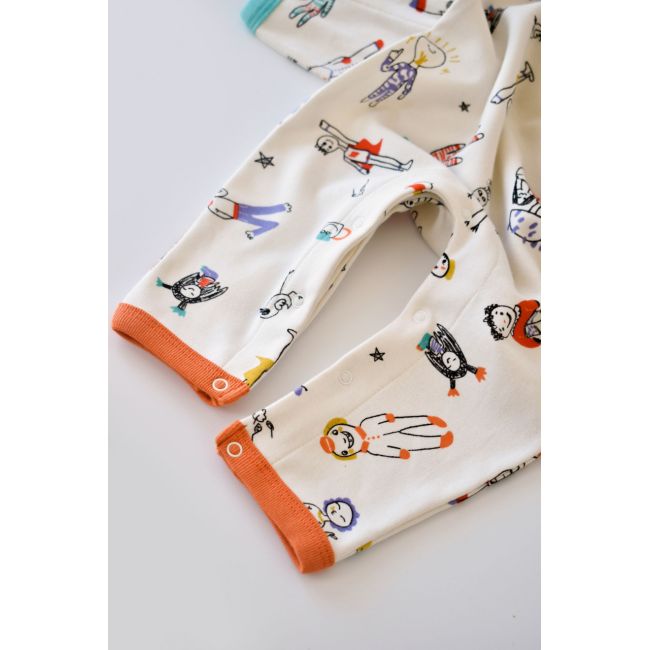 Set 2 salopetele cu maneca lunga si panataloni lungi - 100%bumbac organic - Portocaliu si Verde, Baby Cosy (Marime: 3-6 Luni) JEMBC-CSY5814-3