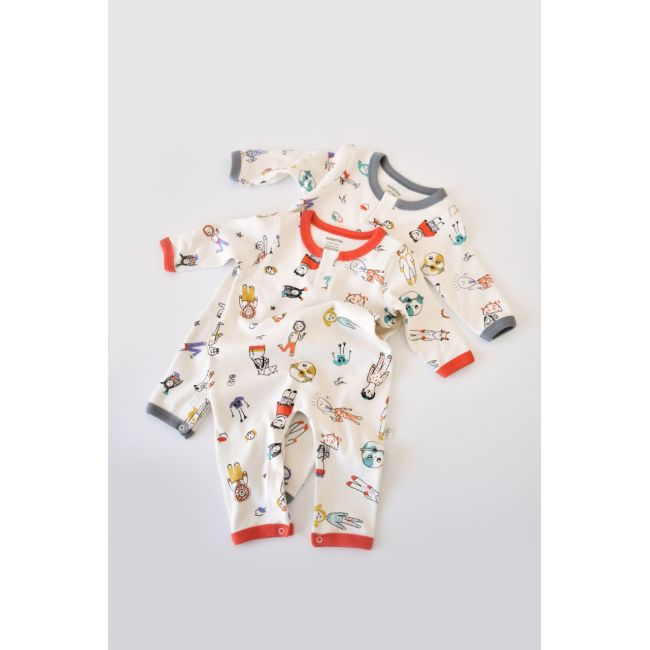 Set 2 salopetele cu maneca lunga si panataloni lungi - 100%bumbac organic - Rosu si Gri, Baby Cosy (Marime: 12-18 Luni) JEMBC-CSY5816-12