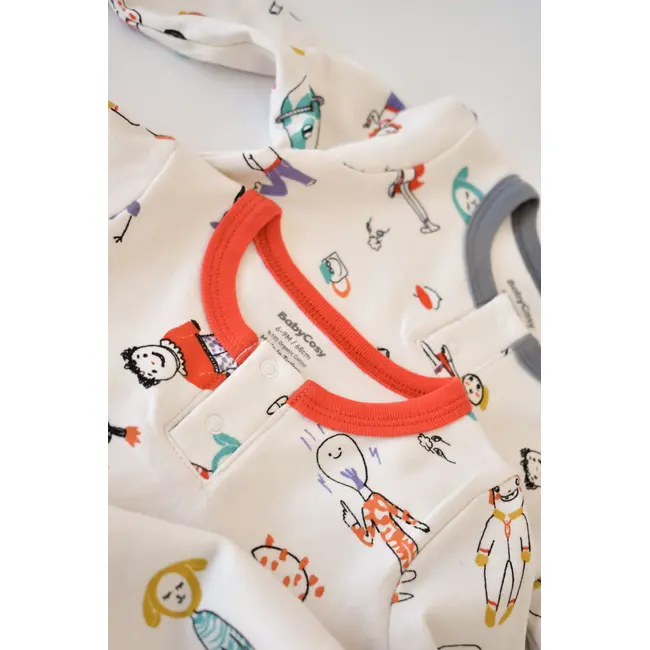 Set 2 salopetele cu maneca lunga si panataloni lungi - 100%bumbac organic - Rosu si Gri, Baby Cosy (Marime: 6-9 luni) JEMBC-CSY5816-6