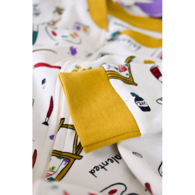 Set 2 salopetele cu maneca lunga si panataloni lungi cu fermoar - 100%bumbac organic - Galben si Mov, Baby Cosy (Marime: 3-6 Luni) JEMBC-CSY5808-3