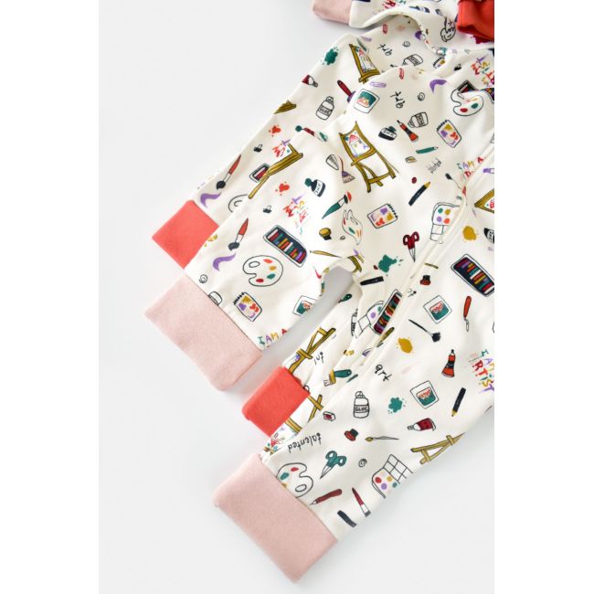 Set 2 salopetele cu maneca lunga si panataloni lungi cu fermoar - 100%bumbac organic - Portocaliu si Pudra, Baby Cosy (Marime: 3-6 Luni) JEMBC-CSY5810-3