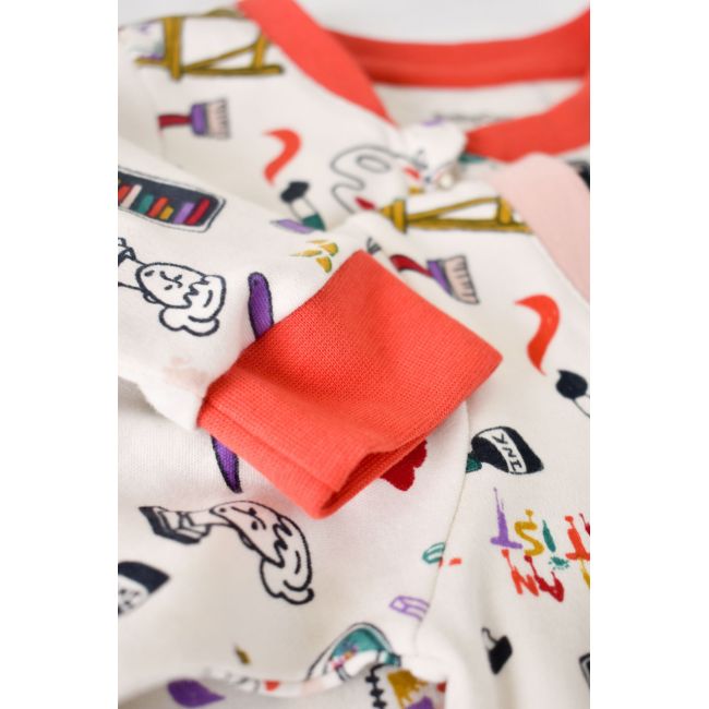 Set 2 salopetele cu maneca lunga si panataloni lungi cu fermoar - 100%bumbac organic - Portocaliu si Pudra, Baby Cosy (Marime: 6-9 luni) JEMBC-CSY5810-6