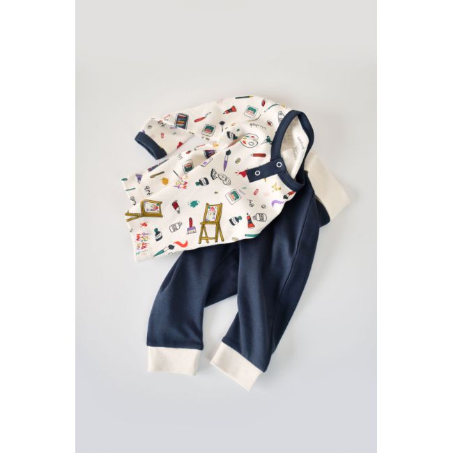 Set bluzita cu maneca lunga si nasturei si panataloni lungi, 100% bumbac organic, BabyCosy, Bleumarin (Marime: 18-24 Luni) JEMBC-CSY2005-18