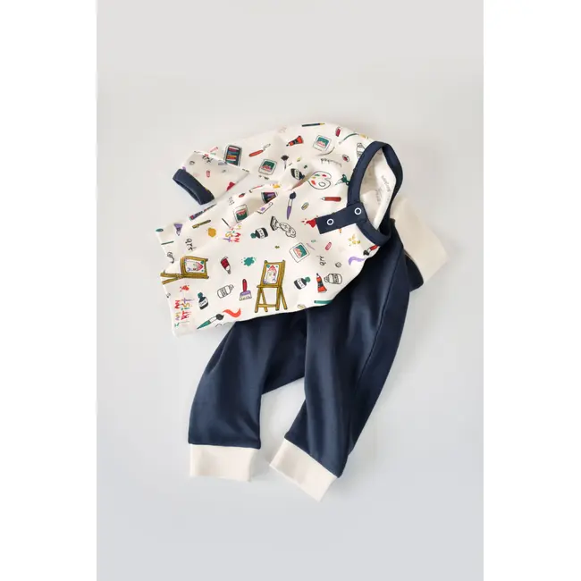 Set bluzita cu maneca lunga si nasturei si panataloni lungi, 100% bumbac organic, BabyCosy, Bleumarin (Marime: 3-6 Luni) JEMBC-CSY2005-3