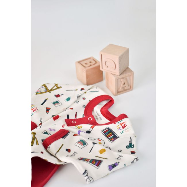 Set bluzita cu maneca lunga si nasturei si panataloni lungi, 100% bumbac organic, BabyCosy, Rosu (Marime: 12-18 Luni) JEMBC-CSY2004-12