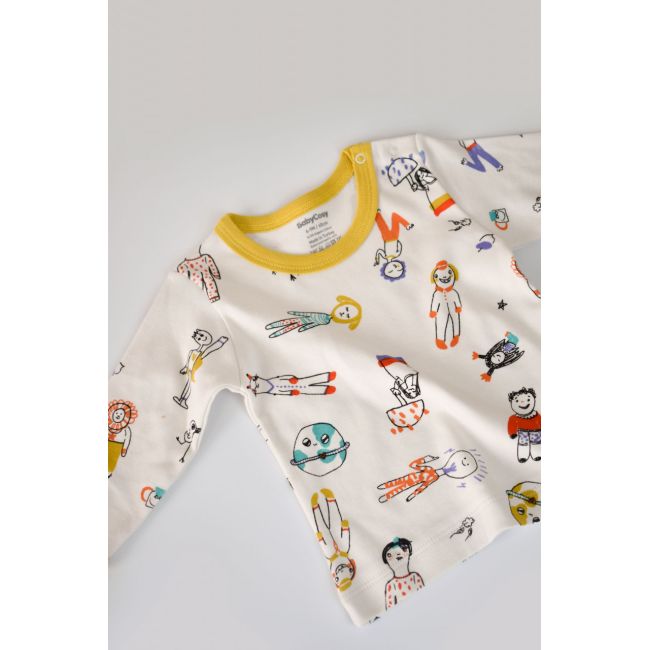 Set bluzita cu maneca lunga si panataloni lungi, 100% bumbac organic, BabyCosy, Galben (Marime: 12-18 Luni) JEMBC-CSY2009-12
