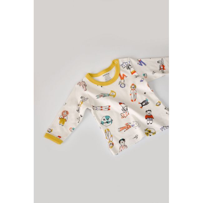 Set bluzita cu maneca lunga si panataloni lungi, 100% bumbac organic, BabyCosy, Galben (Marime: 12-18 Luni) JEMBC-CSY2009-12