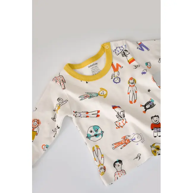 Set bluzita cu maneca lunga si panataloni lungi, 100% bumbac organic, BabyCosy, Galben (Marime: 6-9 luni) JEMBC-CSY2009-6